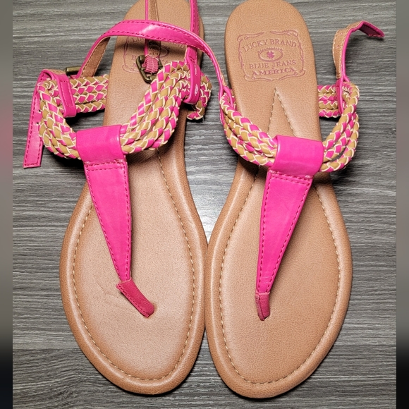 Lucky Brand Dabney Pink Tan Thong Sandals size 8 Womens shoes T Strap - Picture 5 of 9
